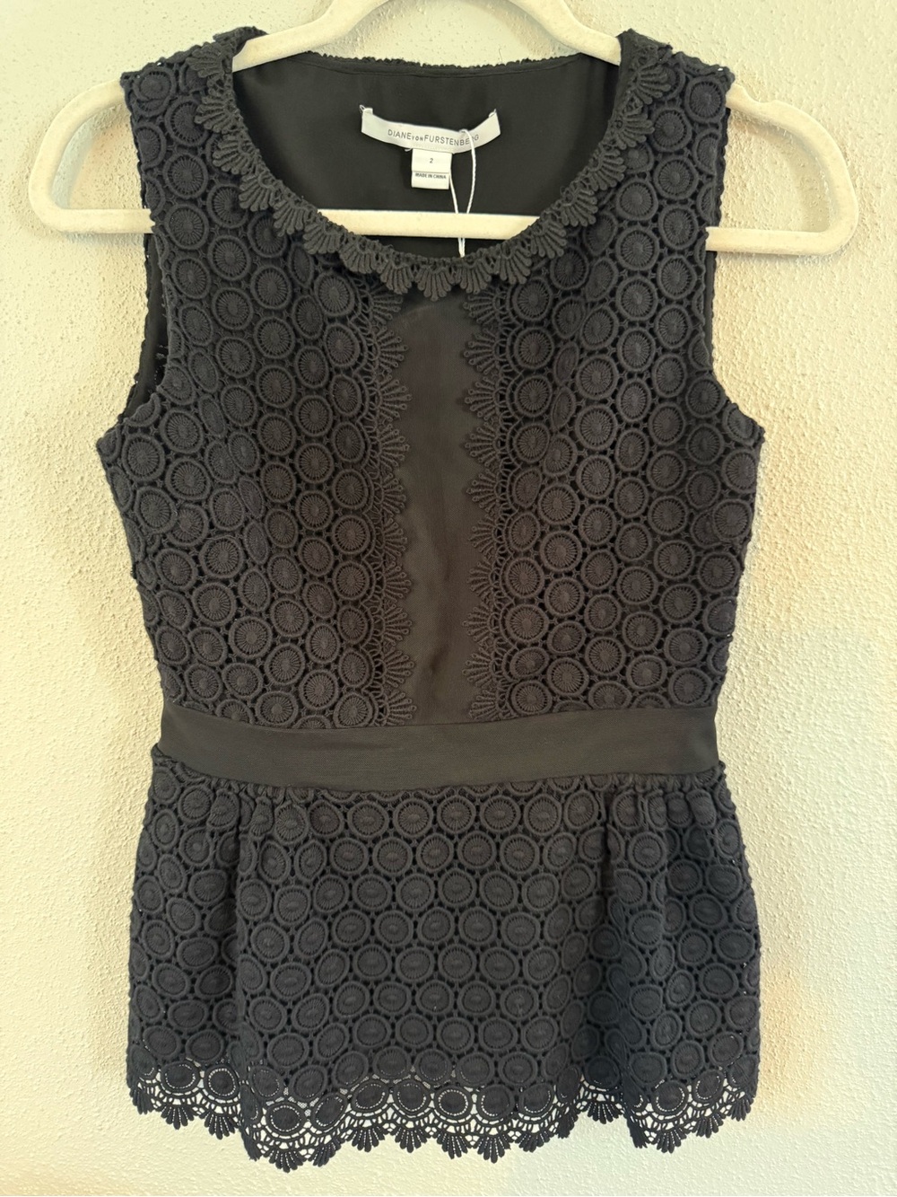 Diane von Furstenberg Black Lace Peplum top